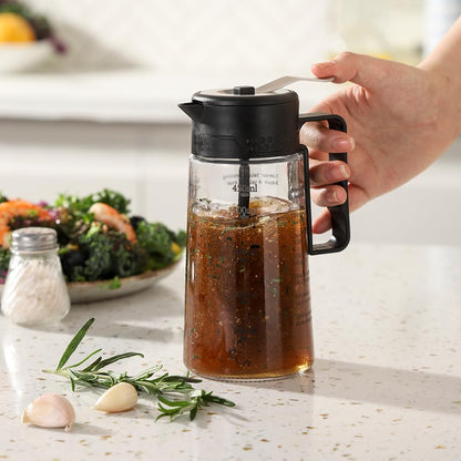 Salad Dressing Shaker Glass Homemade Salad Dressing Bottle Salad Mixer/Container with Pour Spout & Recipes， Leak-Proof, BPA-free, Easy Press Lid for One-Handed Operation
