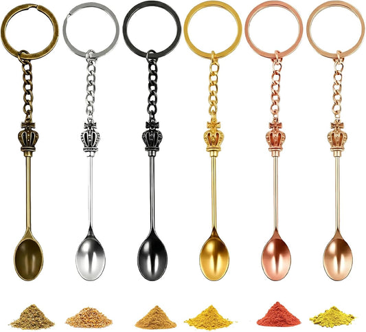 6 Pack Mini Spoons Set, Metal Tiny Spoons, Small Measuring Tools Spoon | Little Measuring Spoon for Salt Spice Jewelry Key Chain Gift, With Key Rings(Multi Color)