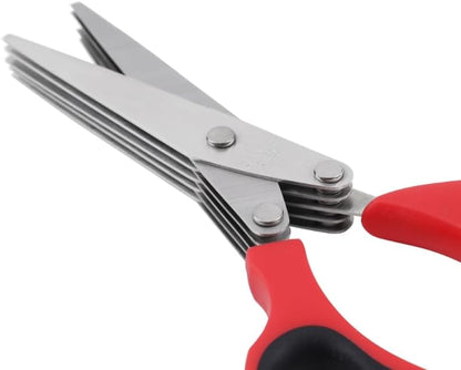 Herb Scissors & Kitchen Scissor Set - Multipurpose Stainless Steel 5 blades Herb Shears, Heavy Duty Meat, Poultry, Food Cooking Scissors, Dishwasher Safe - 2 Pack (Red and Black)