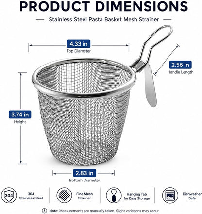 Stainless Steel Pasta Basket Mesh Spider Food Strainer with Handle