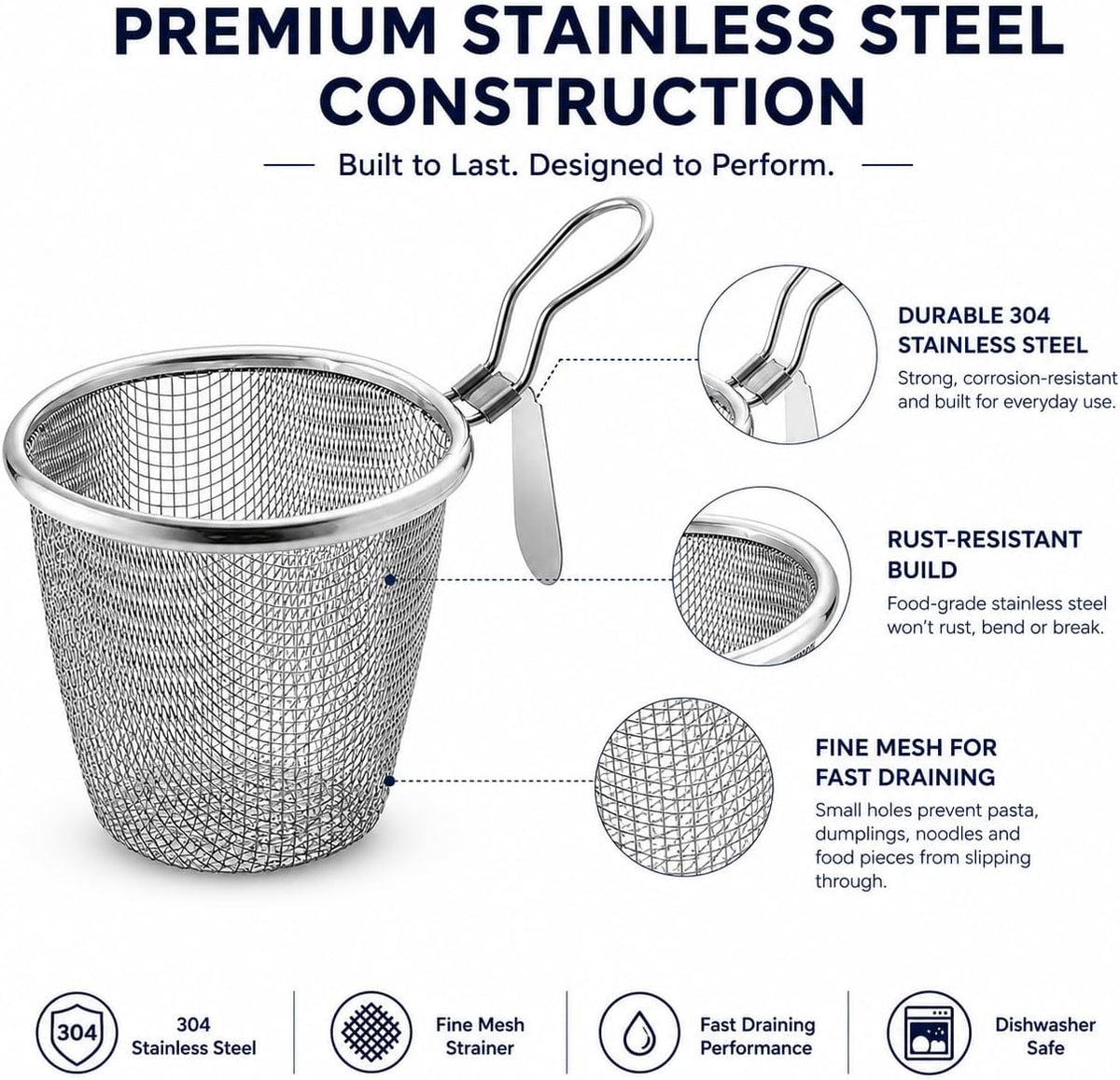 Stainless Steel Pasta Basket Mesh Spider Food Strainer with Handle