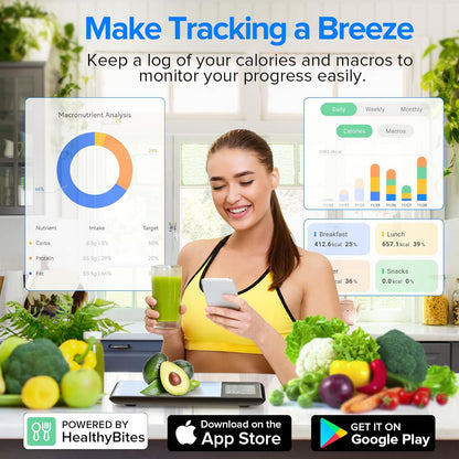 Food Kitchen Scale with Nutritional Calculator, Smart App, 22lb | Free App with 19 Nutrients Tracking, Grams and Ounces, Calorie Scale for Macro Tracking, Weight Loss Goals, Stainless Steel