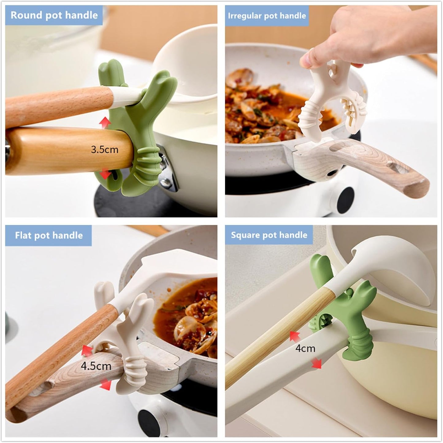 4Pcs Pot Spoon Rest Holder,Spatula Rack,Silicone Crab Pot Lid Support,Multipurpose Fixed Clamp Anti Scalding Universal Essential Accessories for Kitchen Cookware,Steam Releaser