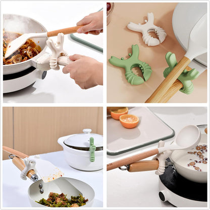 4Pcs Pot Spoon Rest Holder,Spatula Rack,Silicone Crab Pot Lid Support,Multipurpose Fixed Clamp Anti Scalding Universal Essential Accessories for Kitchen Cookware,Steam Releaser