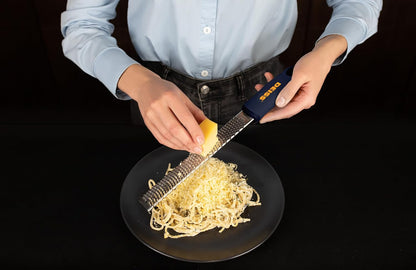 Deiss PRO Citrus Zester & Cheese Grater — Parmesan Cheese Lemon, Ginger, Garlic, Nutmeg, Chocolate, Vegetables, Fruits - Razor-Sharp Stainless Steel Blade, Wide, Dishwasher Safe