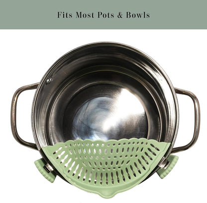 Clip on Silicone Strainer, Colander Fit Most Pots, Pans, Bowls, Ideal for Pasta, Vegetables, Fruit, Non-Toxic, BPA Free, 2 Pack, Green, Gray