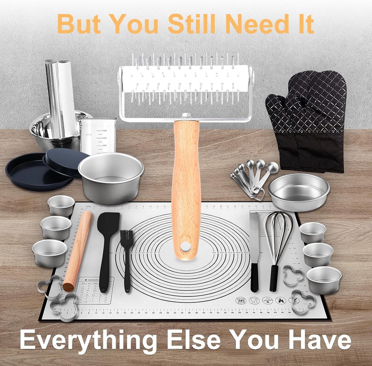 Pizza Dough Docker, Professional Dough Roller with Stainless Steel Spikes Wood Handle, Sturdy Pizza Docking Tool for Home & Commercial Kitchen, Time-Saver for Making Pizza Pie Pastry Bread