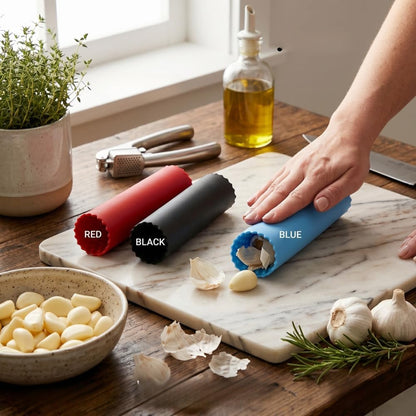 Silicone Garlic Skin Remover, 3‑Pack – Easy Peel Tubes for Garlic Cloves, Food‑Grade Non‑Slip Kitchen Tool, Reusable Dishwasher‑Safe, Blue Red Black