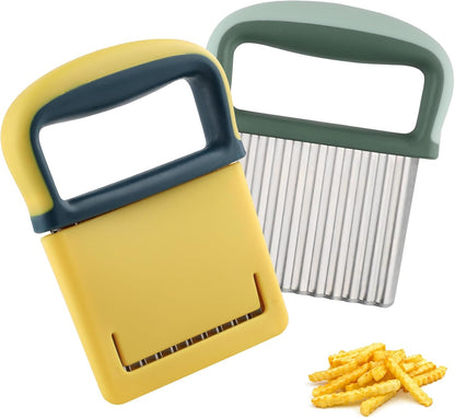 2PCS Stainless Steel Wave Cutter with Protective Case and Handle, Veggie Slicer and French Fry Cutter