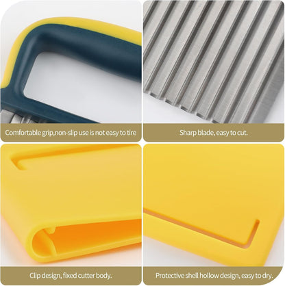 2PCS Stainless Steel Wave Cutter with Protective Case and Handle, Veggie Slicer and French Fry Cutter