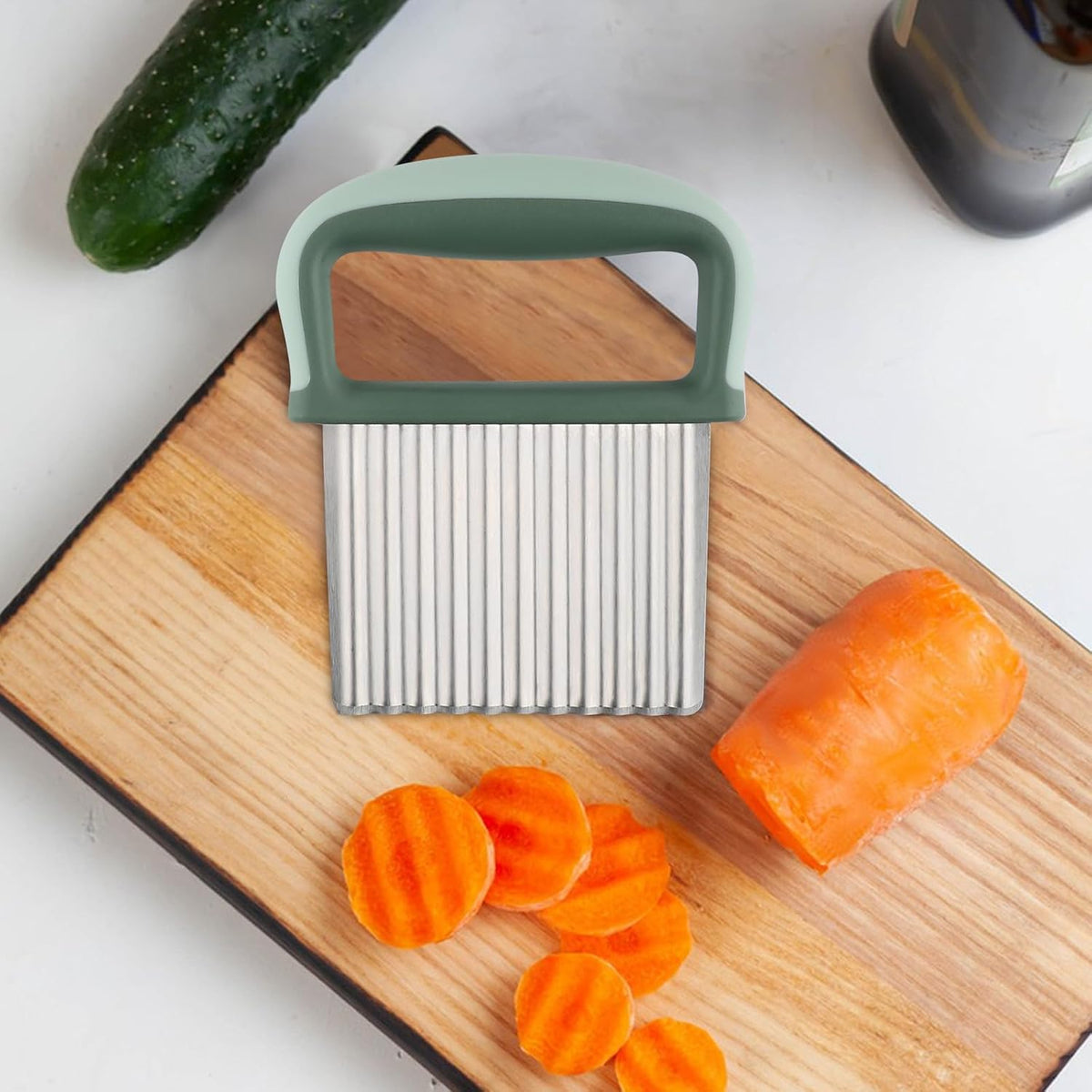 2PCS Stainless Steel Wave Cutter with Protective Case and Handle, Veggie Slicer and French Fry Cutter