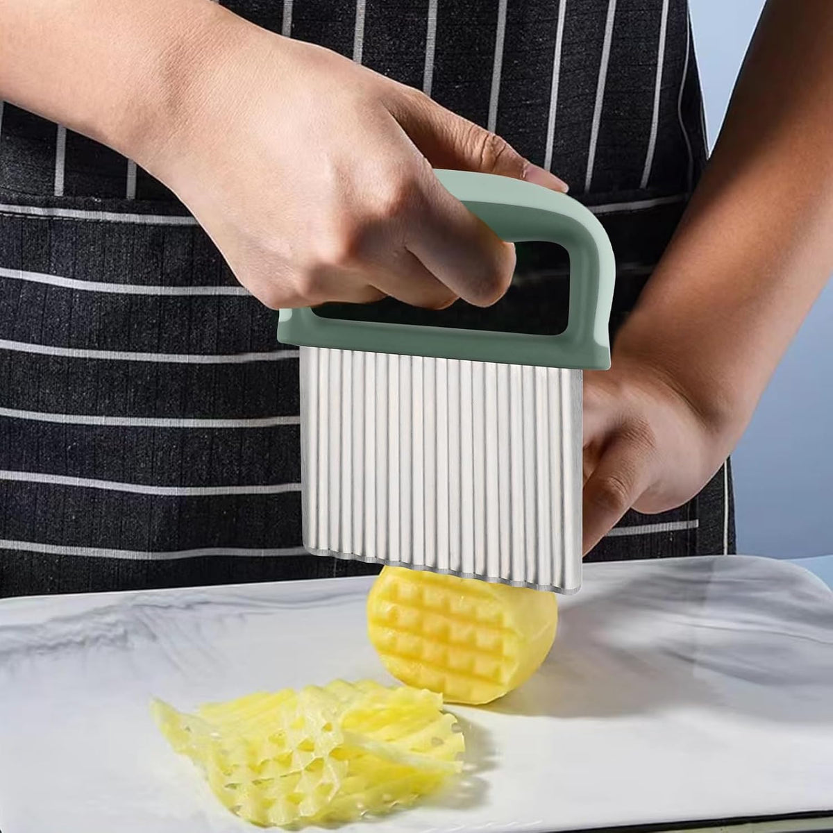 2PCS Stainless Steel Wave Cutter with Protective Case and Handle, Veggie Slicer and French Fry Cutter