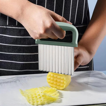 2PCS Stainless Steel Wave Cutter with Protective Case and Handle, Veggie Slicer and French Fry Cutter