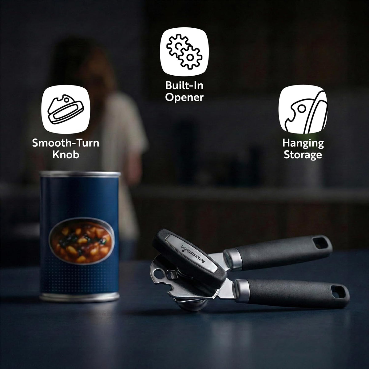 Can Opener 1 Pack 7.64 x 1.94 x 2.13 Inches Stainless Steel Rust Proof Manual With Built-In Bottle Opener and Ergonomic Handle