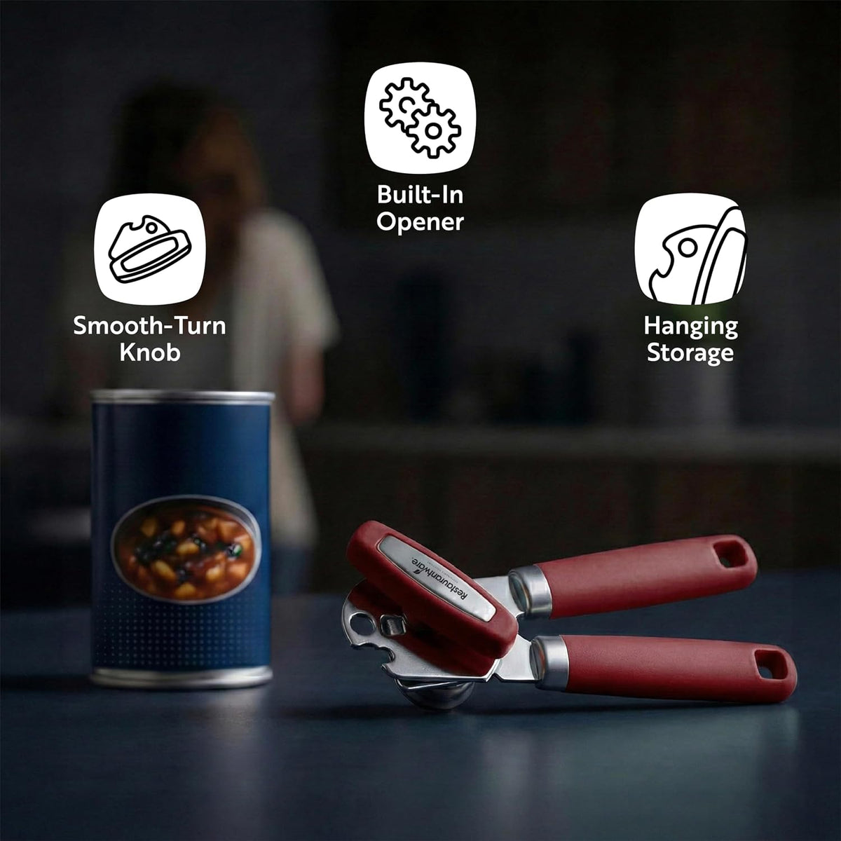 Can Opener 1 Pack 7.64 x 1.94 x 2.13 Inches Stainless Steel Rust Proof Manual With Built-In Bottle Opener and Ergonomic Handle