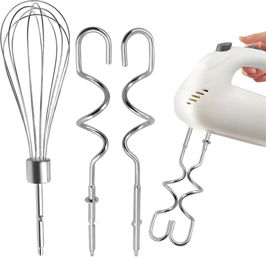 3Pcs Hand Mixer Beaters Dough Hook for Kitchen Aid, Stainless Steel Dough Hook for Kitchenaid Egg Beater Whisk Attachment for Kitchen Aide, Hand Mixer Attachment Restaurant Kitchen Accessories