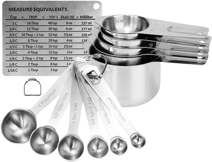 Measuring Cups and Spoons Set Heavy Duty 304 Metal Stainless Steel Measuring Cup Spoon Kitchen Gadgets for Cooking Baking (Set of 14)