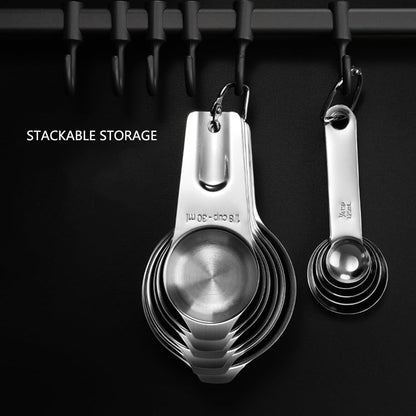 Measuring Cups and Spoons Set Heavy Duty 304 Metal Stainless Steel Measuring Cup Spoon Kitchen Gadgets for Cooking Baking (Set of 14)