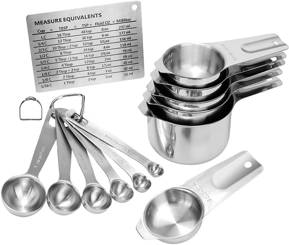 Measuring Cups and Spoons Set Heavy Duty 304 Metal Stainless Steel Measuring Cup Spoon Kitchen Gadgets for Cooking Baking (Set of 14)