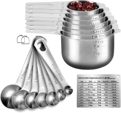 Measuring Cups and Spoons Set Heavy Duty 304 Metal Stainless Steel Measuring Cup Spoon Kitchen Gadgets for Cooking Baking (Set of 14)