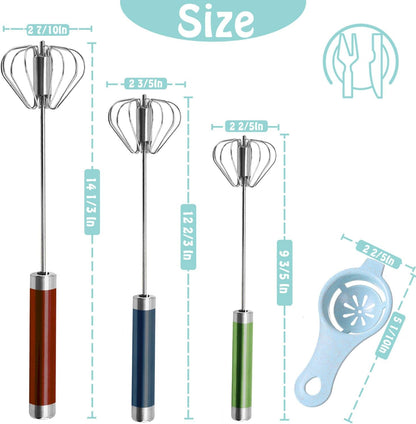 Semi-automatic Whisk, Stainless Steel Egg Beater, Hand Push Rotary Whisks Mixer Stirrer for Making Cream, Whisking, Beating and Stirring (Silver)
