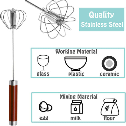 Semi-automatic Whisk, Stainless Steel Egg Beater, Hand Push Rotary Whisks Mixer Stirrer for Making Cream, Whisking, Beating and Stirring (Silver)