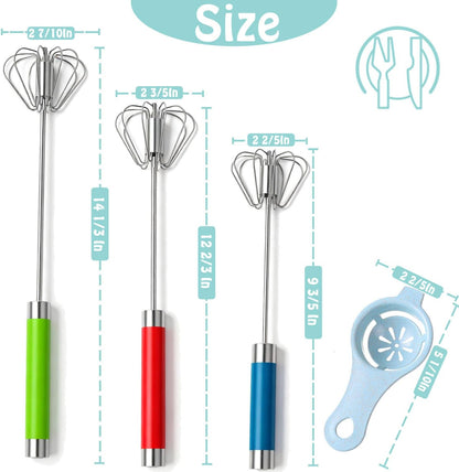 Semi-automatic Whisk, Stainless Steel Egg Beater, Hand Push Rotary Whisks Mixer Stirrer for Making Cream, Whisking, Beating and Stirring (Silver)