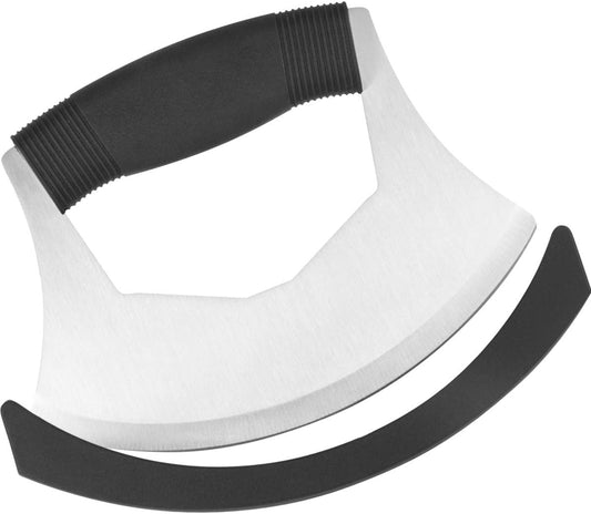 Luxiv Mezzaluna Knife Salad Chopper, Stainless Steel Mezzaluna with Protection Cover, Vegetable Mincing Knife for Pizza, Cheese, Onion, Carrot, Pepper, Garlic (Black)