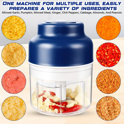 Electric Garlic Chopper,Upgrade Electric Mini Garlic Chopper Set,New Small Garlics Choppers Mincer,USB Rechargeable,Wireless Veggie Grinder,for Mashing Onion,Garlic,Chili,Ginger(Blue,250ML)
