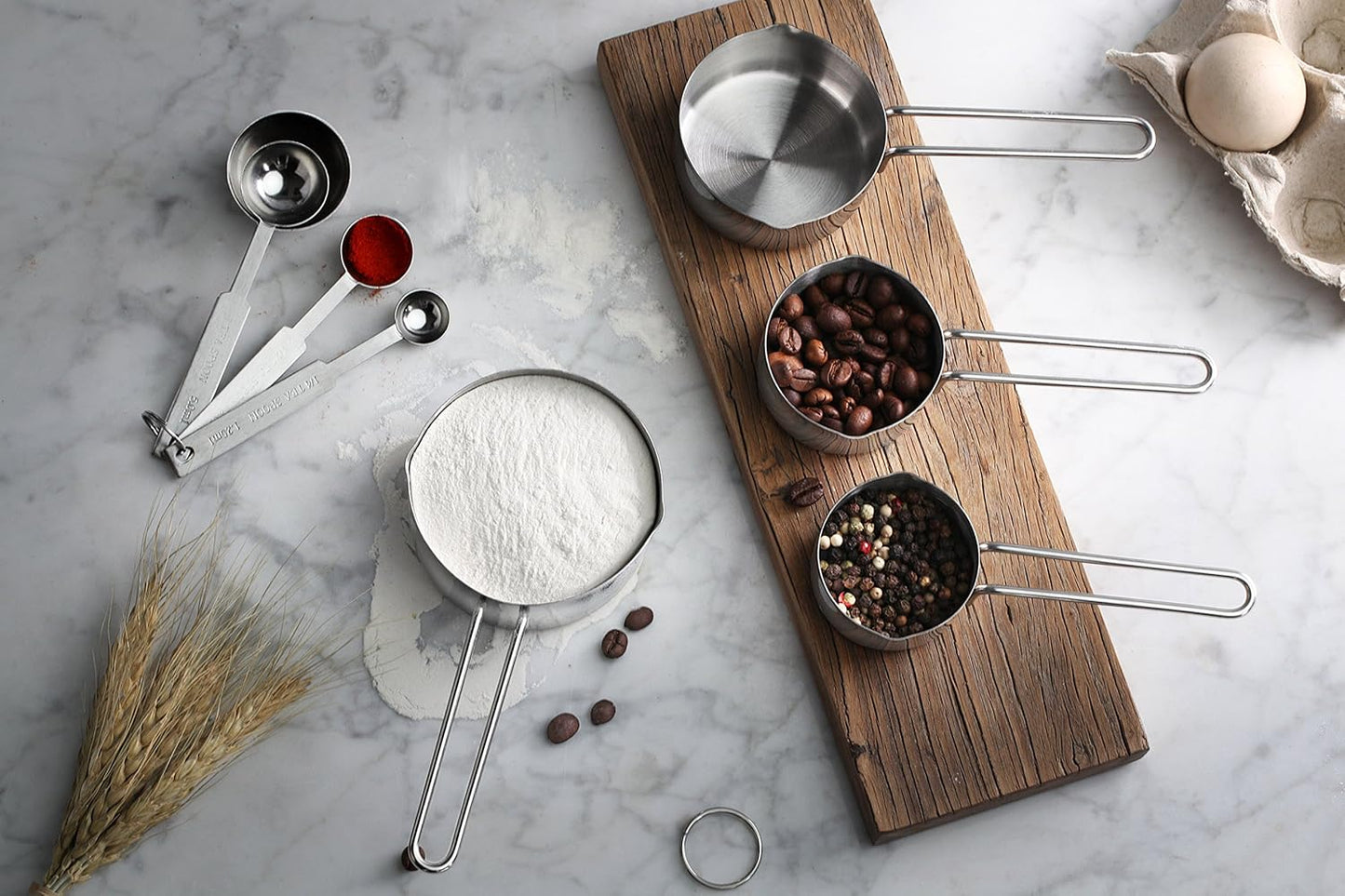 42917 Stainless Steel Measuring Cups and Spoons Set, 8-Piece Metal Measuring Set for Baking, Cooking, Dry and Liquid Ingredients, Restaurant Grade, Silver