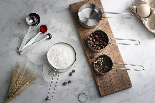 42917 Stainless Steel Measuring Cups and Spoons Set, 8-Piece Metal Measuring Set for Baking, Cooking, Dry and Liquid Ingredients, Restaurant Grade, Silver