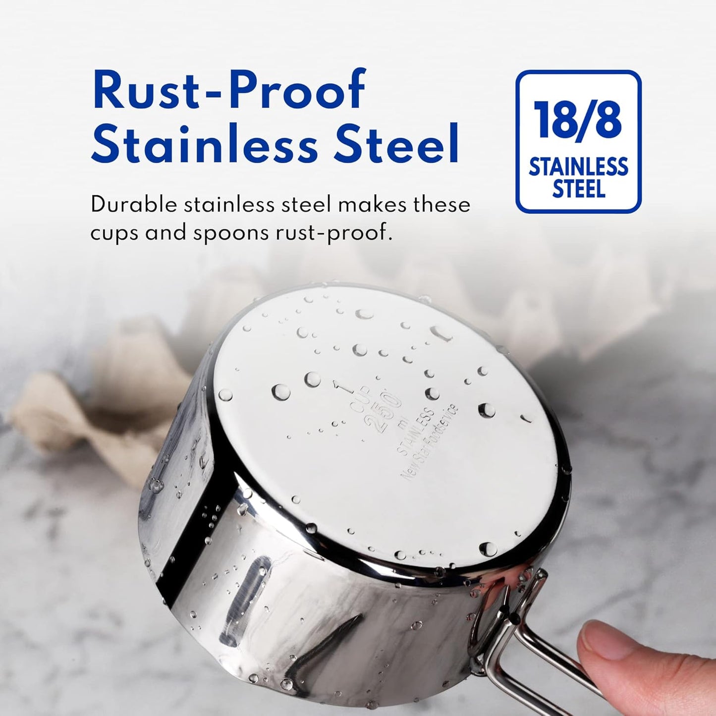 42917 Stainless Steel Measuring Cups and Spoons Set, 8-Piece Metal Measuring Set for Baking, Cooking, Dry and Liquid Ingredients, Restaurant Grade, Silver