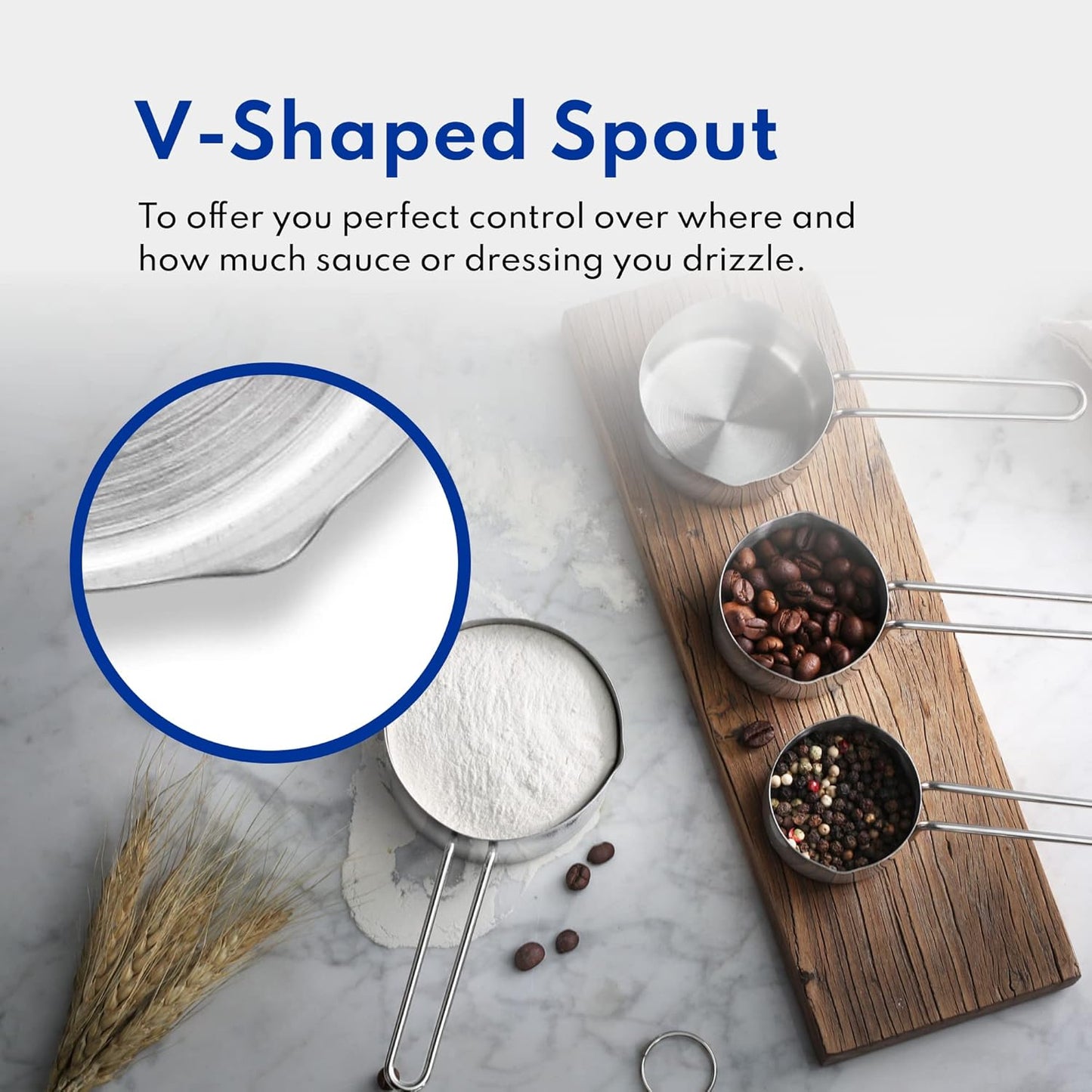 42917 Stainless Steel Measuring Cups and Spoons Set, 8-Piece Metal Measuring Set for Baking, Cooking, Dry and Liquid Ingredients, Restaurant Grade, Silver