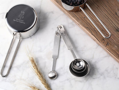 42917 Stainless Steel Measuring Cups and Spoons Set, 8-Piece Metal Measuring Set for Baking, Cooking, Dry and Liquid Ingredients, Restaurant Grade, Silver