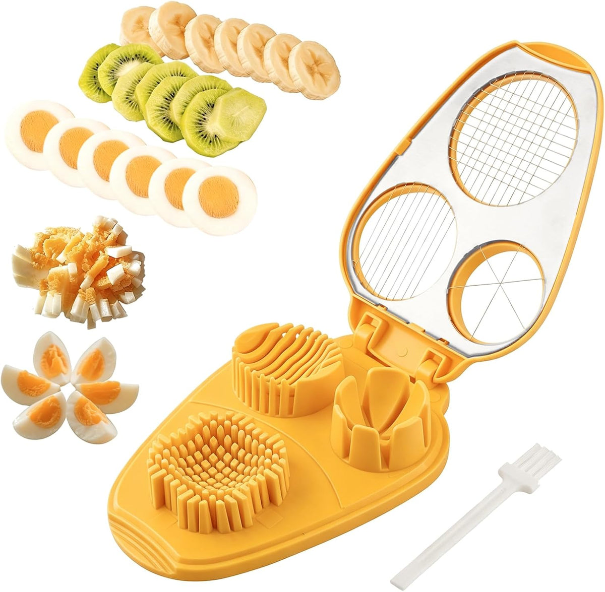 3 in 1 Boiled Egg Slicer, 3 Slice Modes Chopper Cutter with Brush, Manual Egg Slicer Steel Wire Dicer for Hard Boiled Eggs, Kitchen Gadget for Soft Fruit Butter, Labor Saving