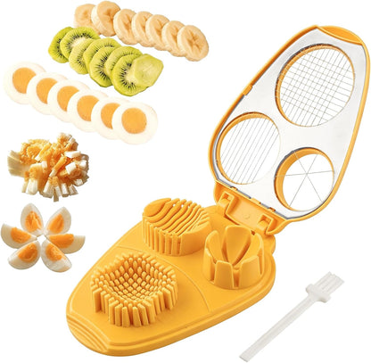 3 in 1 Boiled Egg Slicer, 3 Slice Modes Chopper Cutter with Brush, Manual Egg Slicer Steel Wire Dicer for Hard Boiled Eggs, Kitchen Gadget for Soft Fruit Butter, Labor Saving
