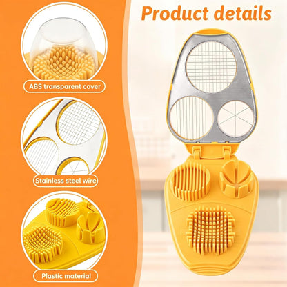 3 in 1 Boiled Egg Slicer, 3 Slice Modes Chopper Cutter with Brush, Manual Egg Slicer Steel Wire Dicer for Hard Boiled Eggs, Kitchen Gadget for Soft Fruit Butter, Labor Saving