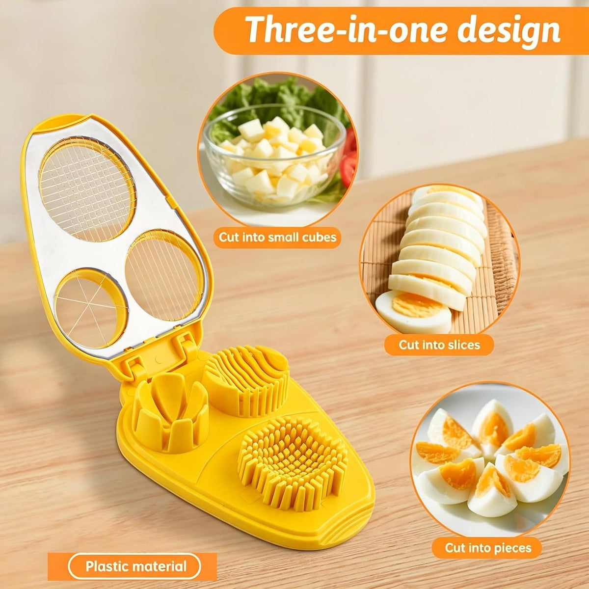 3 in 1 Boiled Egg Slicer, 3 Slice Modes Chopper Cutter with Brush, Manual Egg Slicer Steel Wire Dicer for Hard Boiled Eggs, Kitchen Gadget for Soft Fruit Butter, Labor Saving