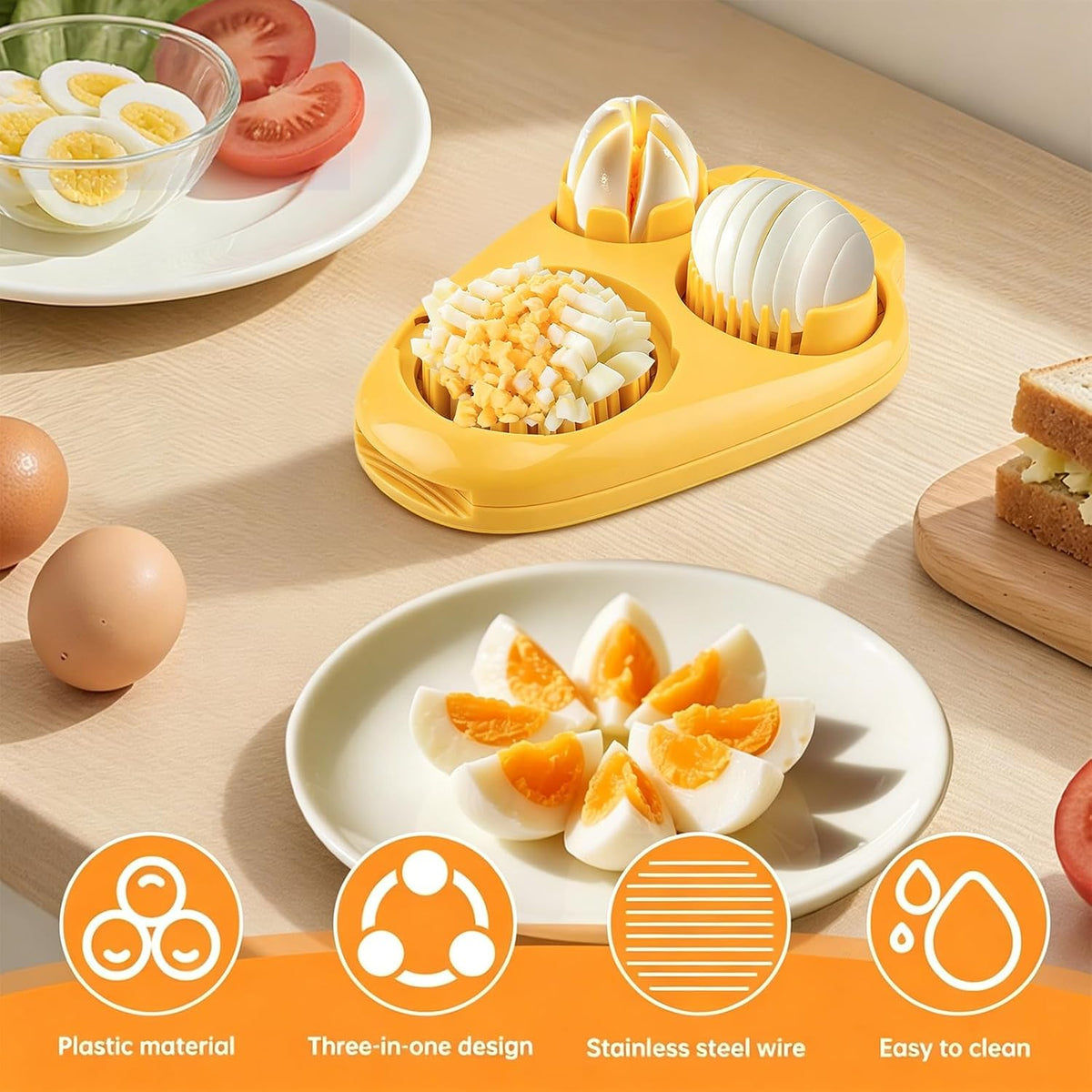 3 in 1 Boiled Egg Slicer, 3 Slice Modes Chopper Cutter with Brush, Manual Egg Slicer Steel Wire Dicer for Hard Boiled Eggs, Kitchen Gadget for Soft Fruit Butter, Labor Saving