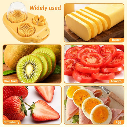 3 in 1 Boiled Egg Slicer, 3 Slice Modes Chopper Cutter with Brush, Manual Egg Slicer Steel Wire Dicer for Hard Boiled Eggs, Kitchen Gadget for Soft Fruit Butter, Labor Saving