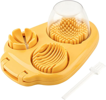 3 in 1 Boiled Egg Slicer, 3 Slice Modes Chopper Cutter with Brush, Manual Egg Slicer Steel Wire Dicer for Hard Boiled Eggs, Kitchen Gadget for Soft Fruit Butter, Labor Saving