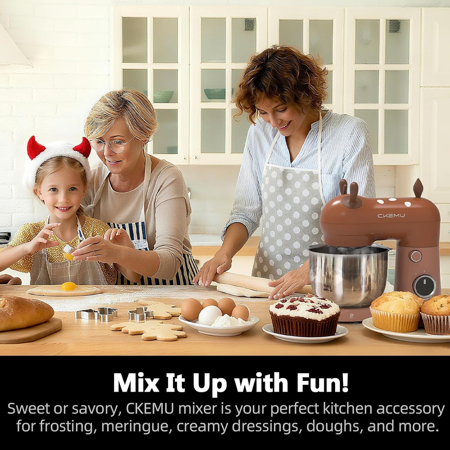 Stand Mixer, Compact & Space-Saving, Stainless Steel Bowl, Unique & Playful Design, Effcient 300W Motor, Dishwasher-Safe Attachments, SM-2549A (Black)