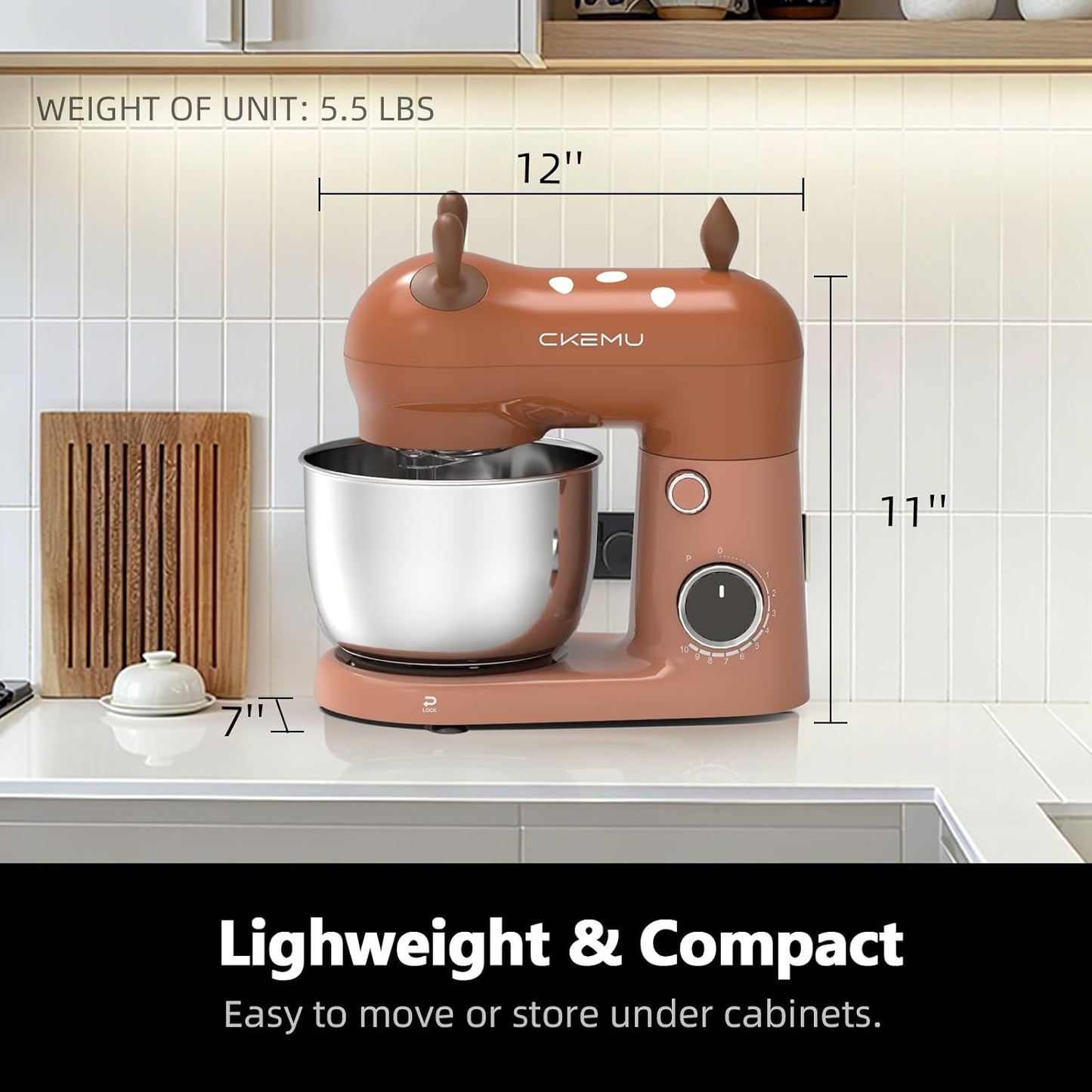 Stand Mixer, Compact & Space-Saving, Stainless Steel Bowl, Unique & Playful Design, Effcient 300W Motor, Dishwasher-Safe Attachments, SM-2549A (Black)