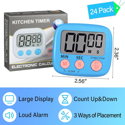 24 Pcs Digital Kitchen Timers Bulk Timer for Classroom, Black