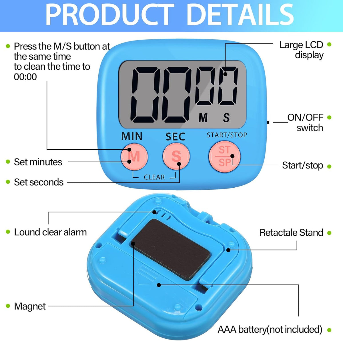 24 Pcs Digital Kitchen Timers Bulk Timer for Classroom, Black