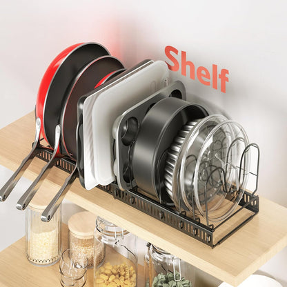 Pots and Pans Organizer under Cabinet, 11.8-22.8" 12 Dividers Black | Extends 11.8-22.8", Holds pot lids, pans, cookware and bakeware, Adjustable dividers, for under cabinet or countertop
