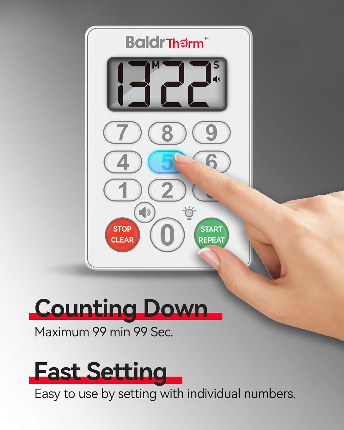 Digital Kitchen Timer Waterproof, Strong Magnetic Cooking Timer with 3 Adjustable Volume Levels & Silent Flashing Light, Countdown Timer for Cooking, Baking Shower, Classroom, White