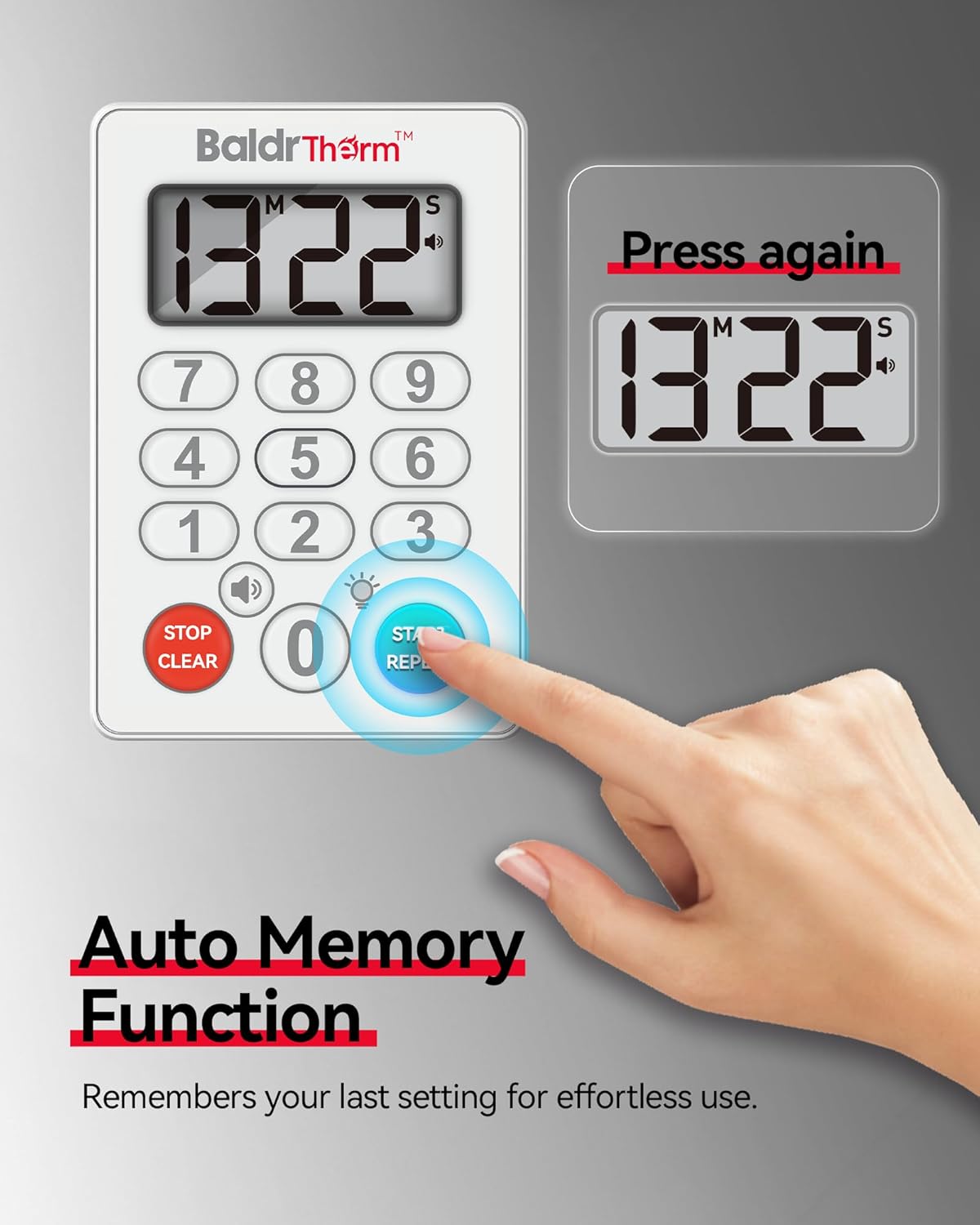 Digital Kitchen Timer Waterproof, Strong Magnetic Cooking Timer with 3 Adjustable Volume Levels & Silent Flashing Light, Countdown Timer for Cooking, Baking Shower, Classroom, White