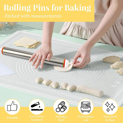 Adjustable Rolling Pin with 4 Thickness Rings for Baking, Cake Pop Roller