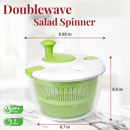 Salad Spinner | Spin & Dry Fruits, Vegetables & Greens Fast | Lettuce Washer with Dual Drain Holes | BPA-Free, Easy to Clean | 5.3 Quart Large Capacity